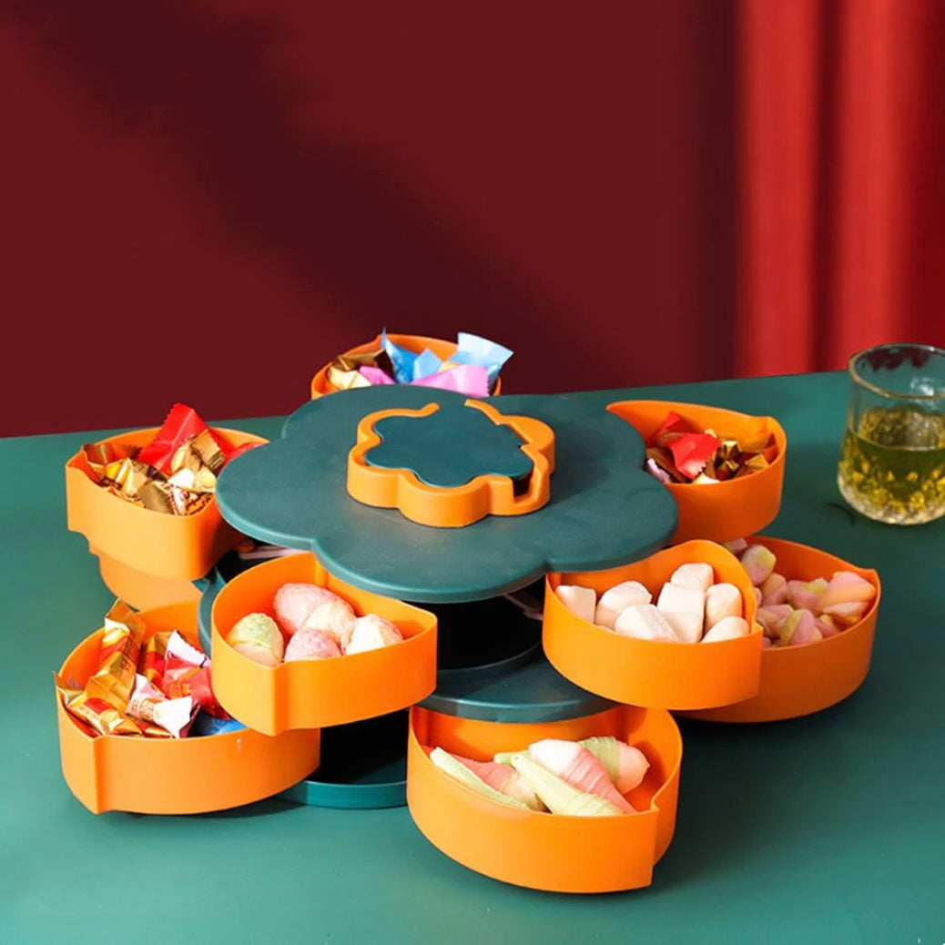 Double Deck Rotating Snack Tray Flower Shape - Medaid International