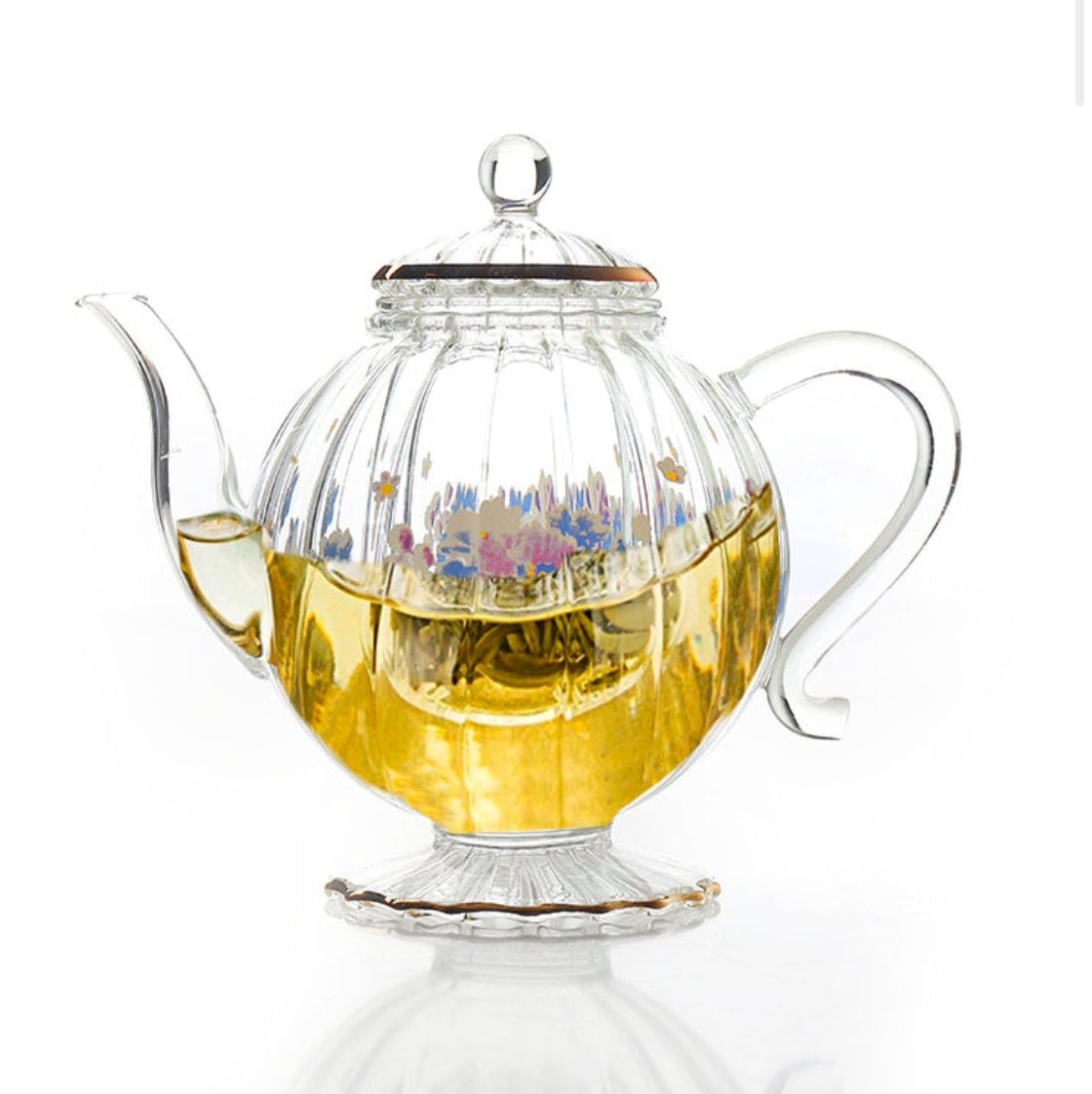 500 ML Flower Design Teapot Glass Striped Shape with Handle and Removable Infuser Transparent Glass Teapot for Tea Coffee and Milk - Medaid International