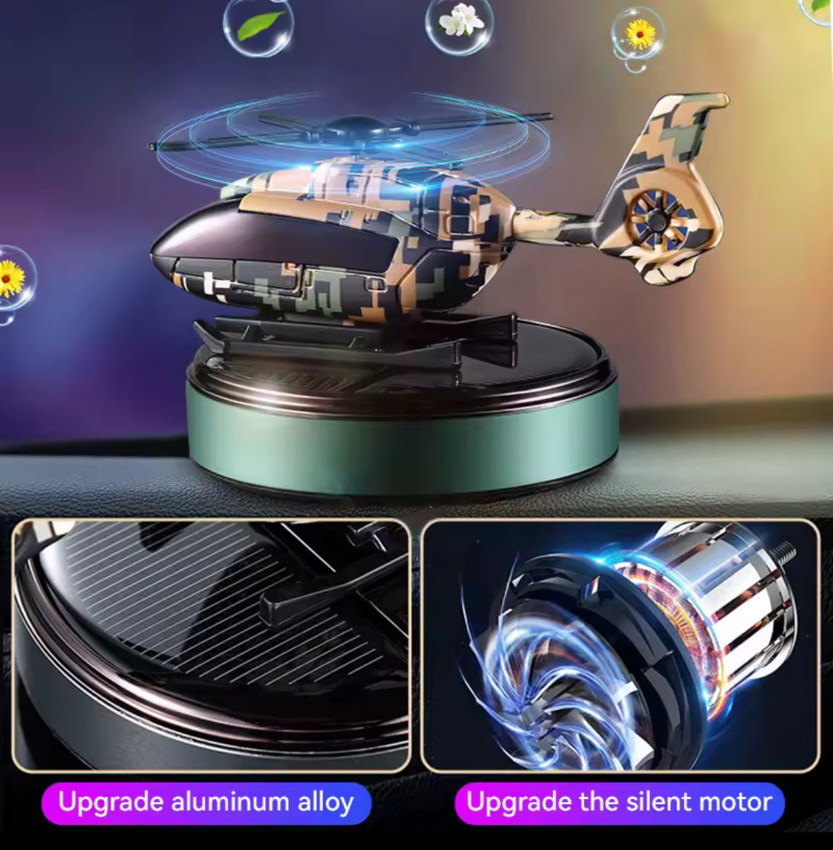 Solar Powered Helicopter Car Air Freshener  Rotating Aromatherapy Diffuser for Car, Home & Office - Medaid International