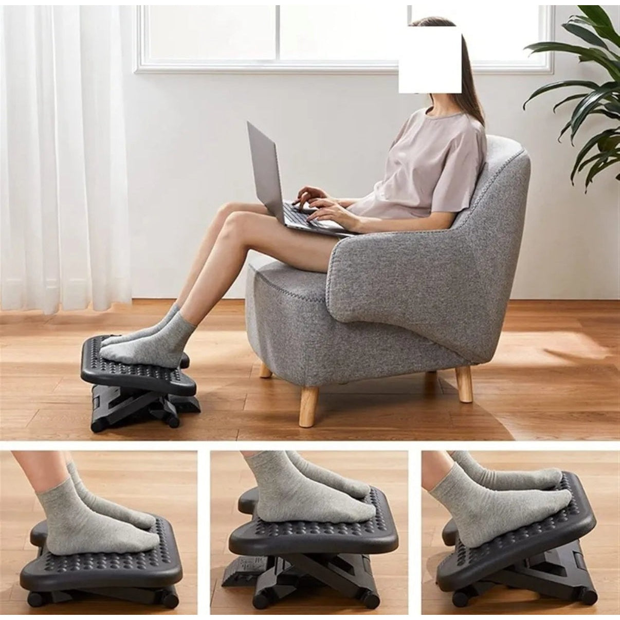 Under Desk Foot Rest with 3 Height Levels | Height Adjustable Tilt Stool | Home Office Foot Rest with Massage Surface for Improved Sleep - Medaid International