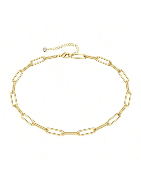 On 34th Women's Gold Plated Paperclip Chain Collar Necklace 16"+ 3" | On 34th In Lebanon