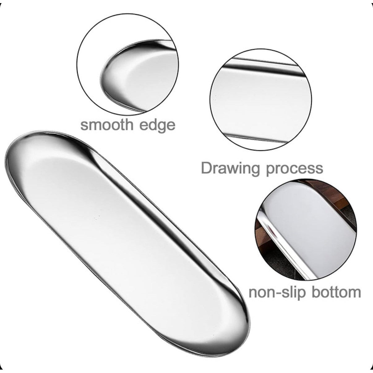 Stainless Steel Oval Storage Tray Multipurpose Small Tray for Cosmetics Jewelry Vanity Snack Silver - Medaid International
