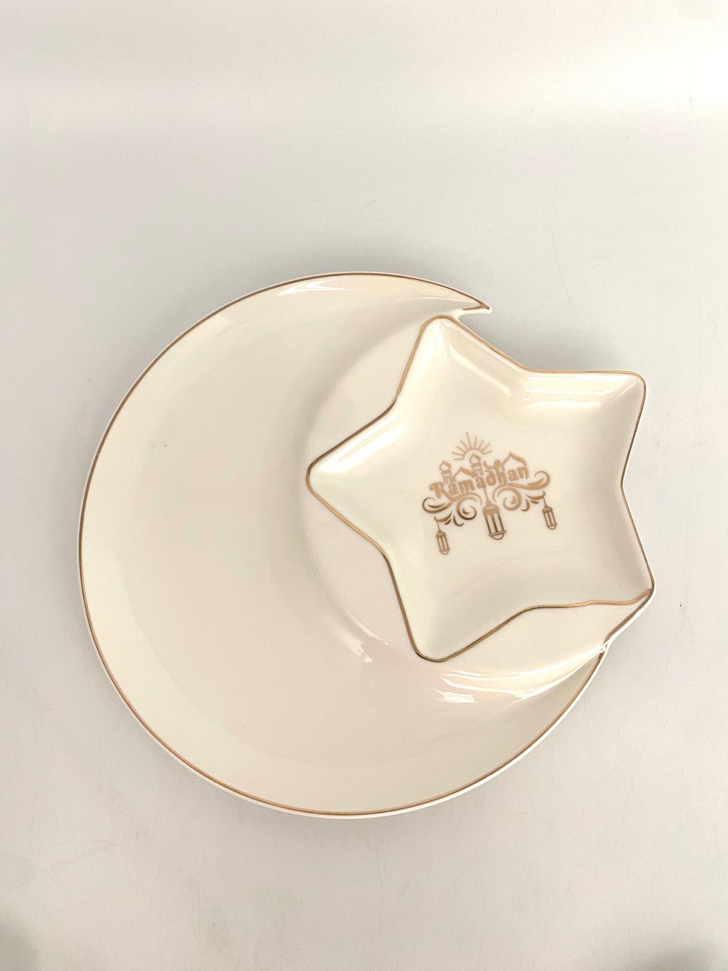 3 Pcs Moon & Star Shaped Porcelain Serving Plates “Ramadan” Set