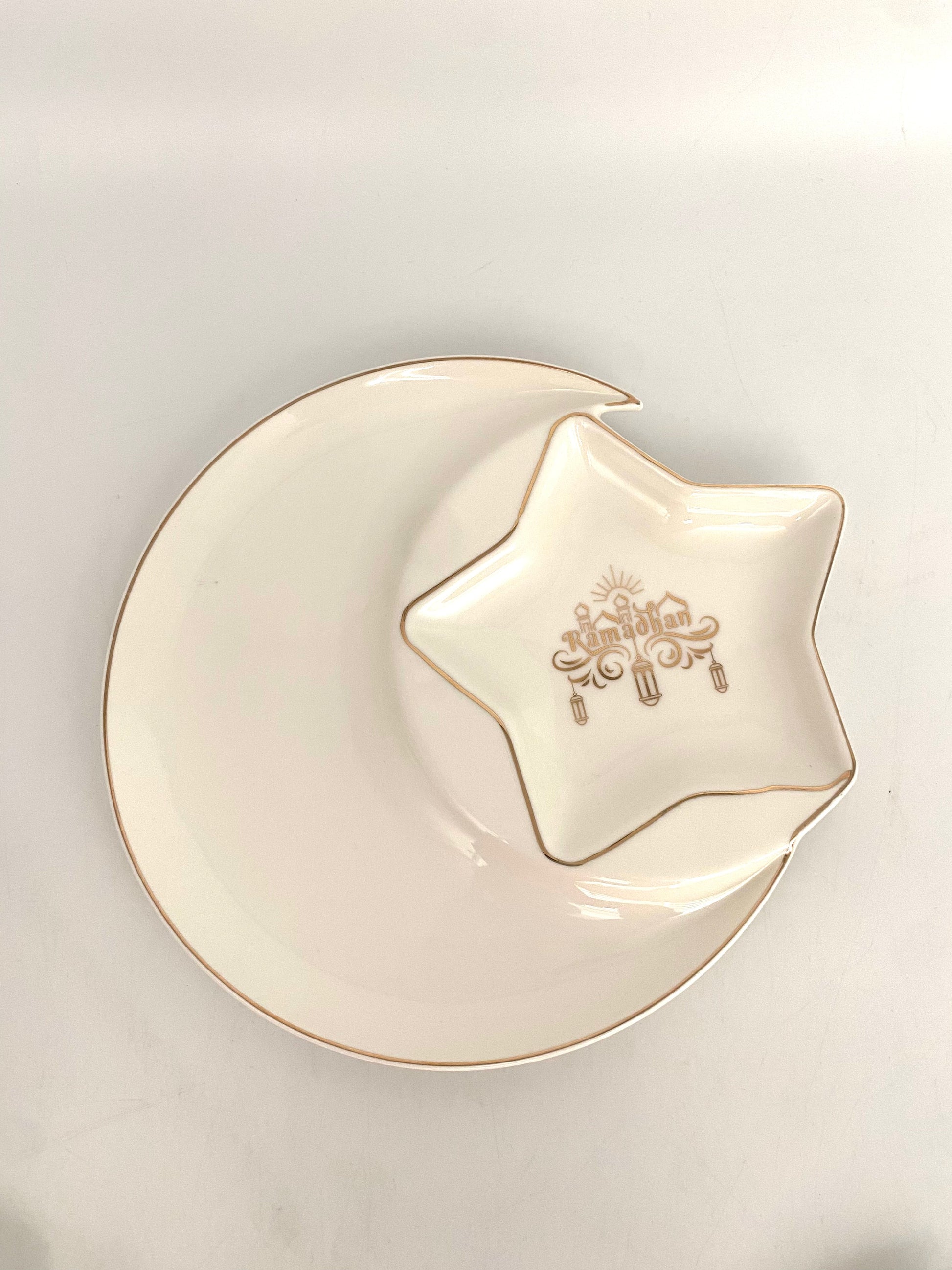 3 Pcs Moon & Star Shaped Porcelain Serving Plates “Ramadan” Set