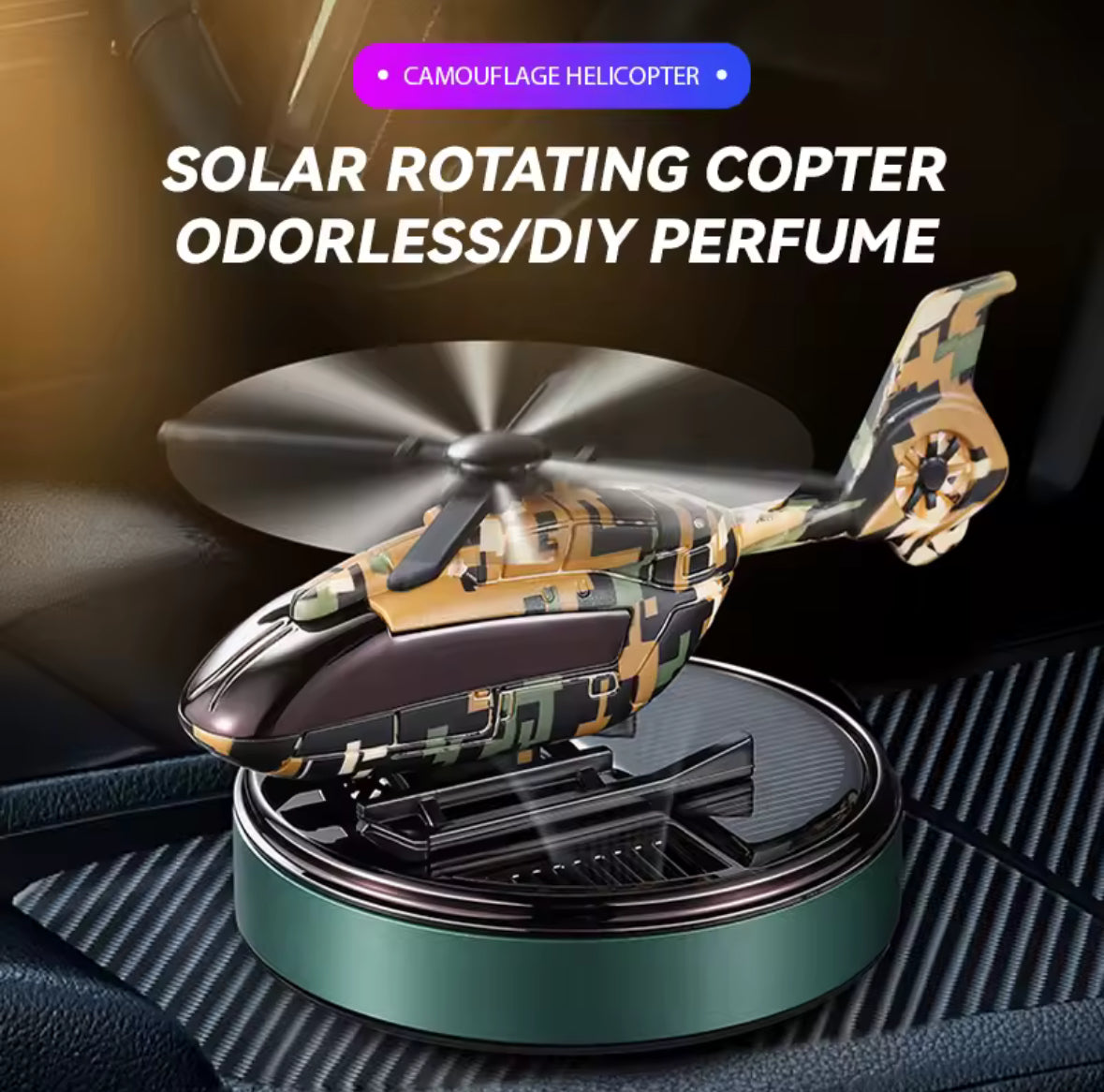 Solar Powered Helicopter Car Air Freshener  Rotating Aromatherapy Diffuser for Car, Home & Office - Medaid International