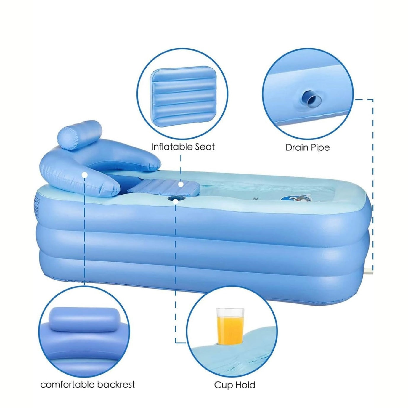 Angju Inflatable Adult Bath Tub, Free-Standing Blow Up Bathtub with Foldable Portable Feature for Adult Spa with Electric Air Pump (High-Density PVC) - Medaid International