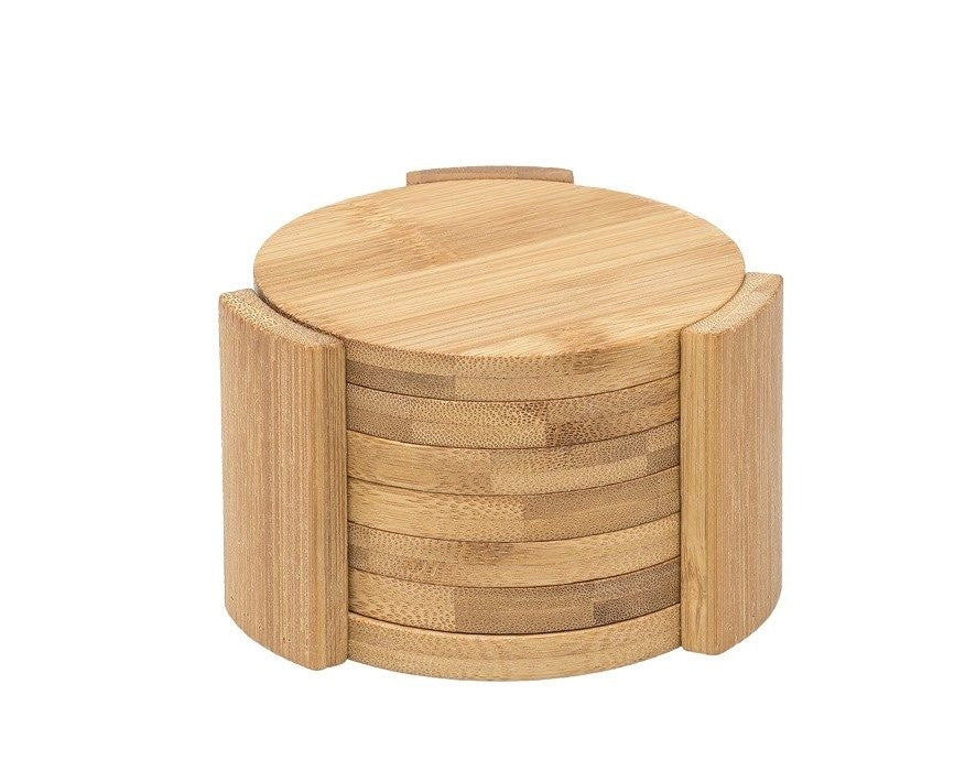Set of 6 Pcs Bamboo Coaster With Stand
