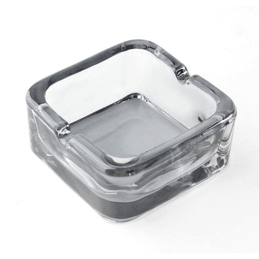 9 CM Transparent Black Square Glass Ashtray Portable Decorative Modern Ashtray for Home Office Indoor and Outdoor Use 2 Cigarettes Position - Medaid International