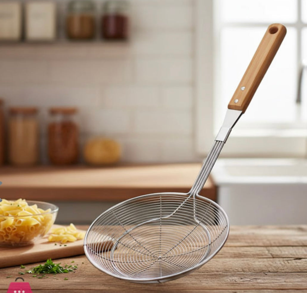 Phoenix, Stainless Steel Food Oil Strainer With Wood Handle