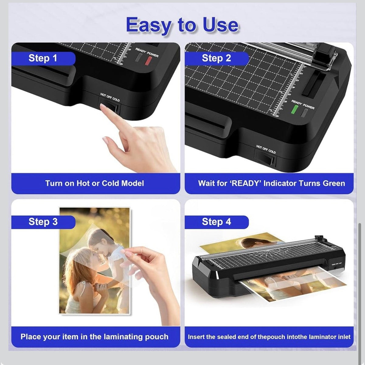 4-in-1 A4 Thermal Laminator Machine, Hot & Cold, with 20 Pouches
2-Min Quick Warm-Up, Bubble-Free Lamination, Built-In Cutter & Corner Rounder, For School, Home & Office