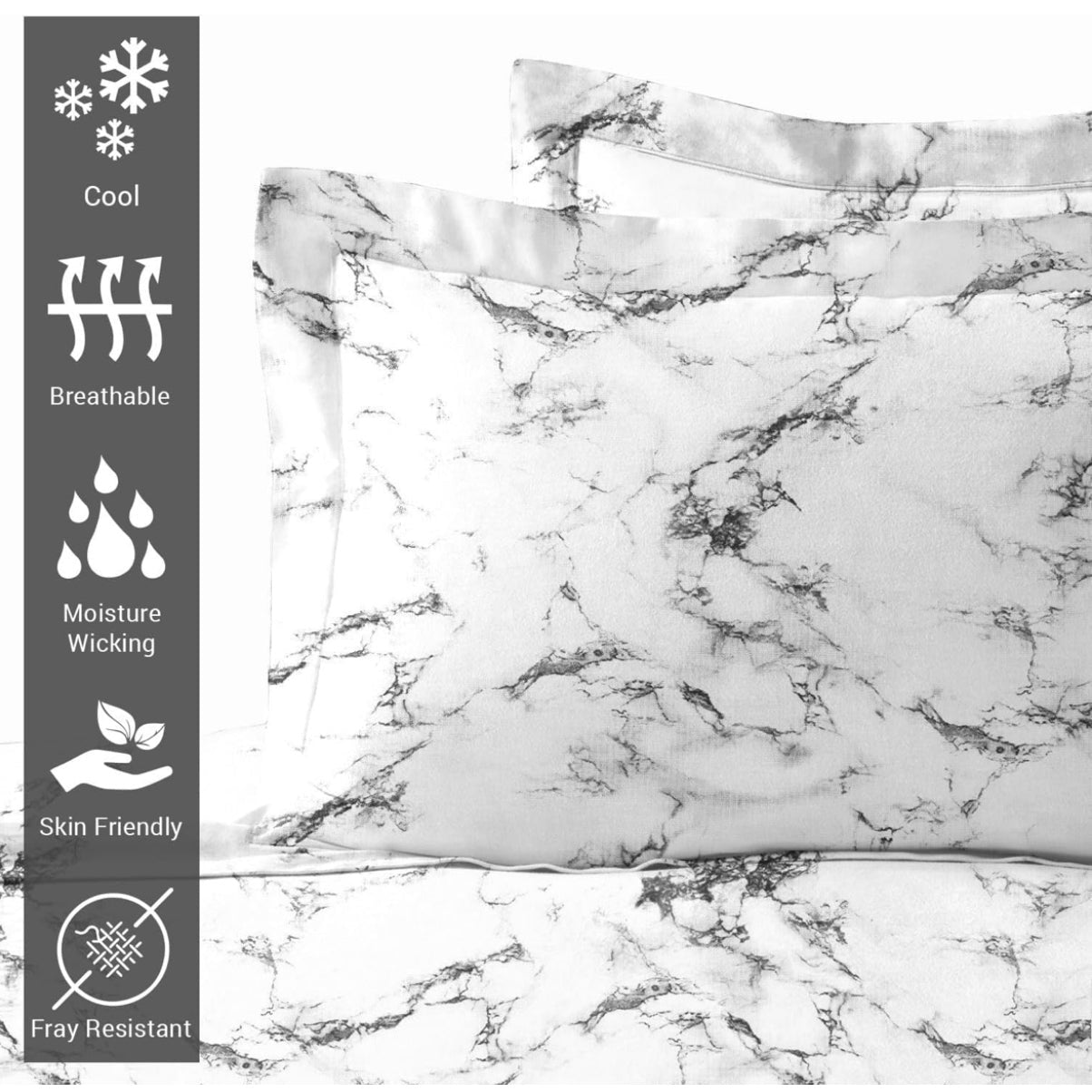 Pizuna Pure Combed Cotton Standard Pillow Cases 50x75 cm Marble White, 400 Thread Count Soft Luxurious 100% Long Staple Cotton Sateen Weave Pillow Cover With 5cm Hem (Printed Pillowcase - 2 PC) - Medaid International