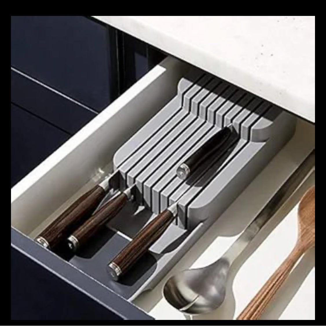Store Kitchen Drawer Organizer Tray for Knives Knife Block, Gray - Medaid International