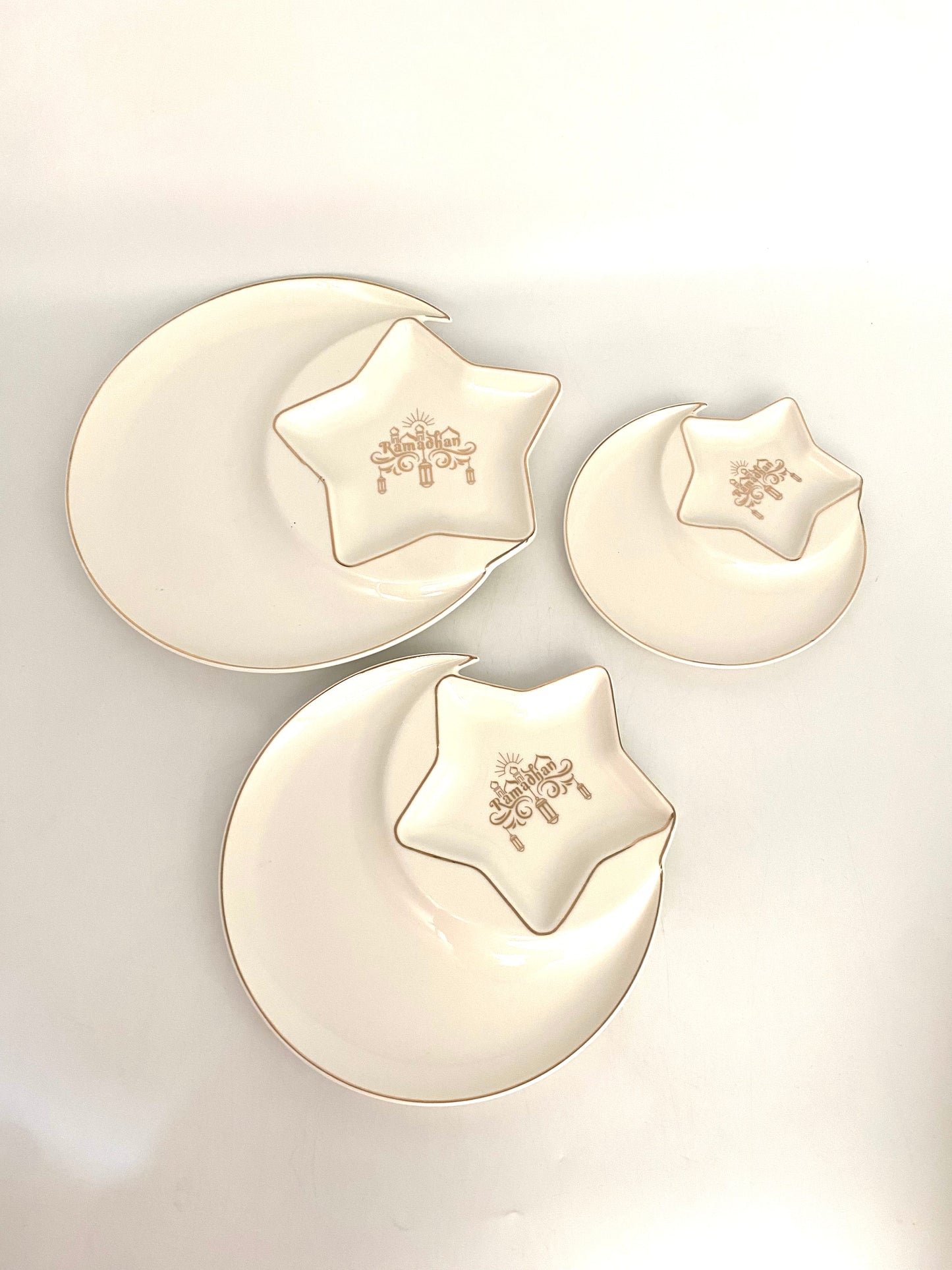 3 Pcs Moon & Star Shaped Porcelain Serving Plates “Ramadan” Set