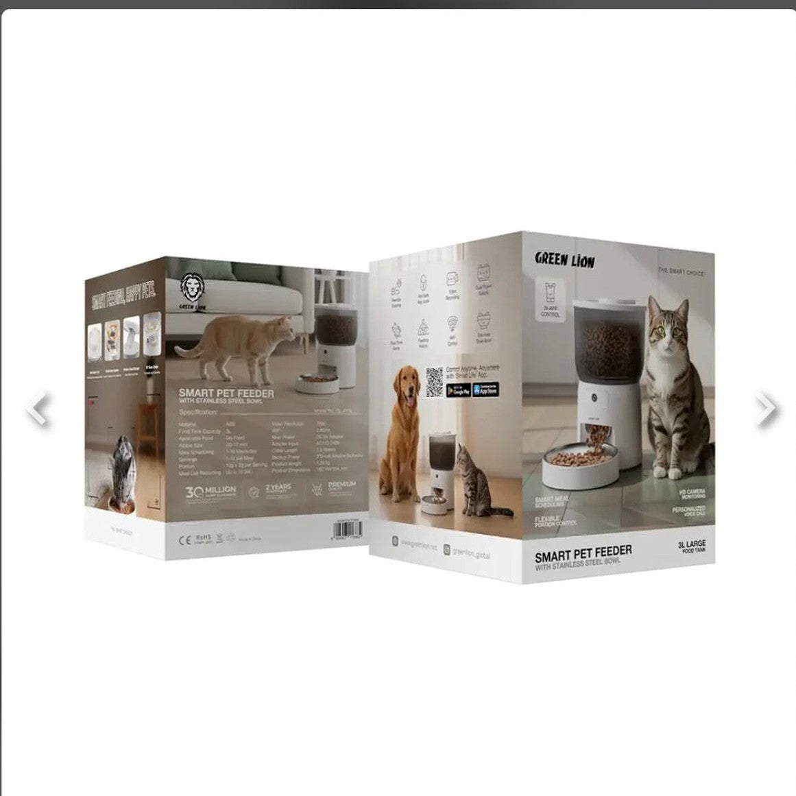 Green Lion Smart Pet Feeder with Stainless Steel Bowl - white