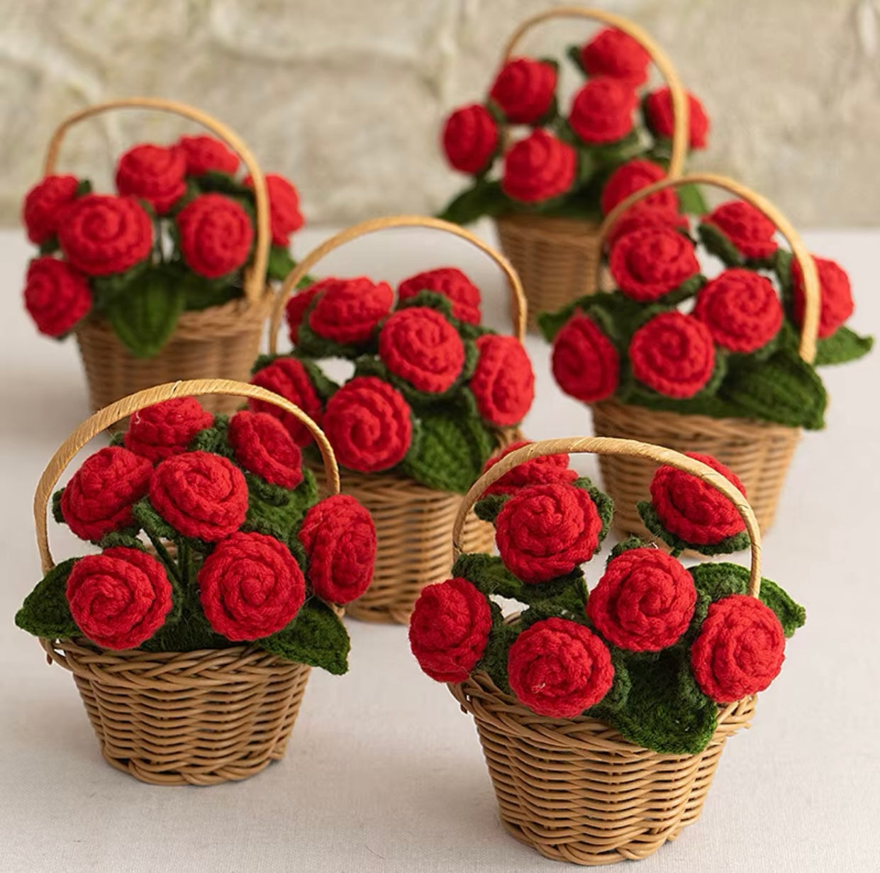 Crochet Red Flower Basket