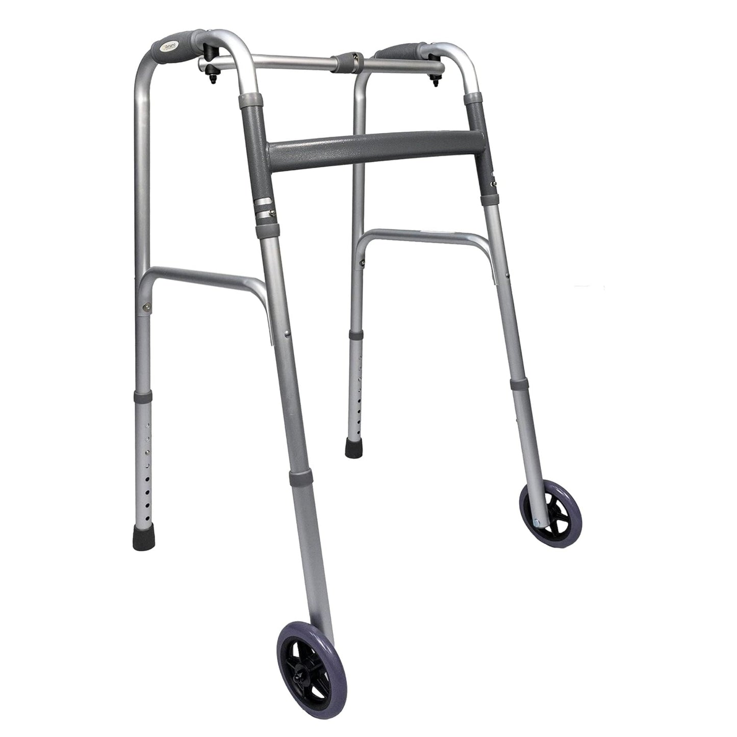 Rehamo Aluminum Height Adjustable Walker with Wheels | Foldable Walker for Elderly, Seniors, Disabled & Adults | Portable Walking Frame for Indoor & Outdoor Use | Weight Capacity - 120 Kgs - Medaid International