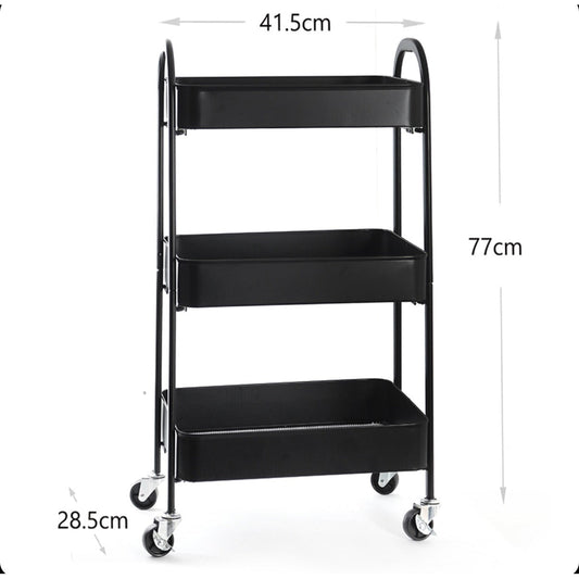 3 Tier Metal Rolling Cart with Wheels Movable Hand Trucks Storage Cart Multipurpose Organizer Trolley for Home Kitchen Bathroom Black - Medaid International