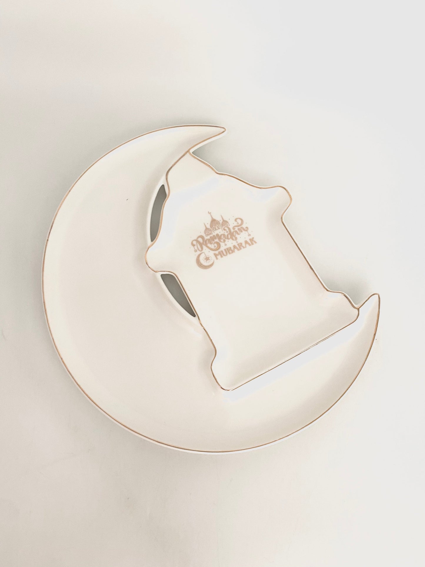 2 Pcs Moon & Mosque Shaped Porcelain Serving Plates “Ramadan Mubarak” Set