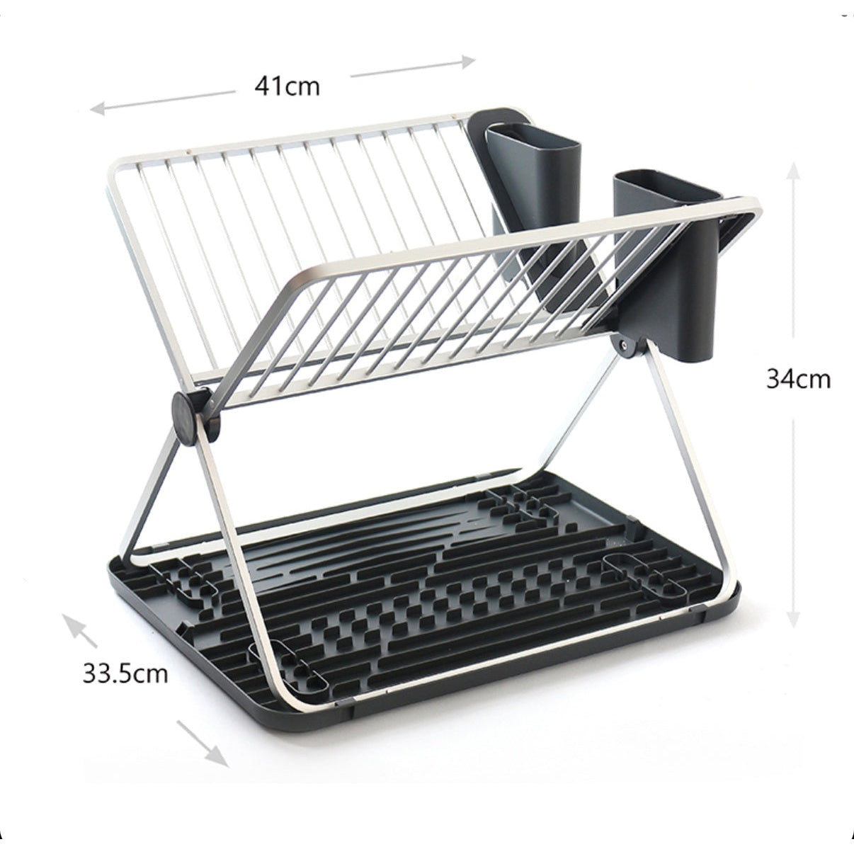 41 CM Foldable Dish Drying Rack Holder Aluminum Dish Drainer Tray with Glass and Cutlery Holder Dish Drainer Storage Organizer for Plates Cups Spoons - Medaid International