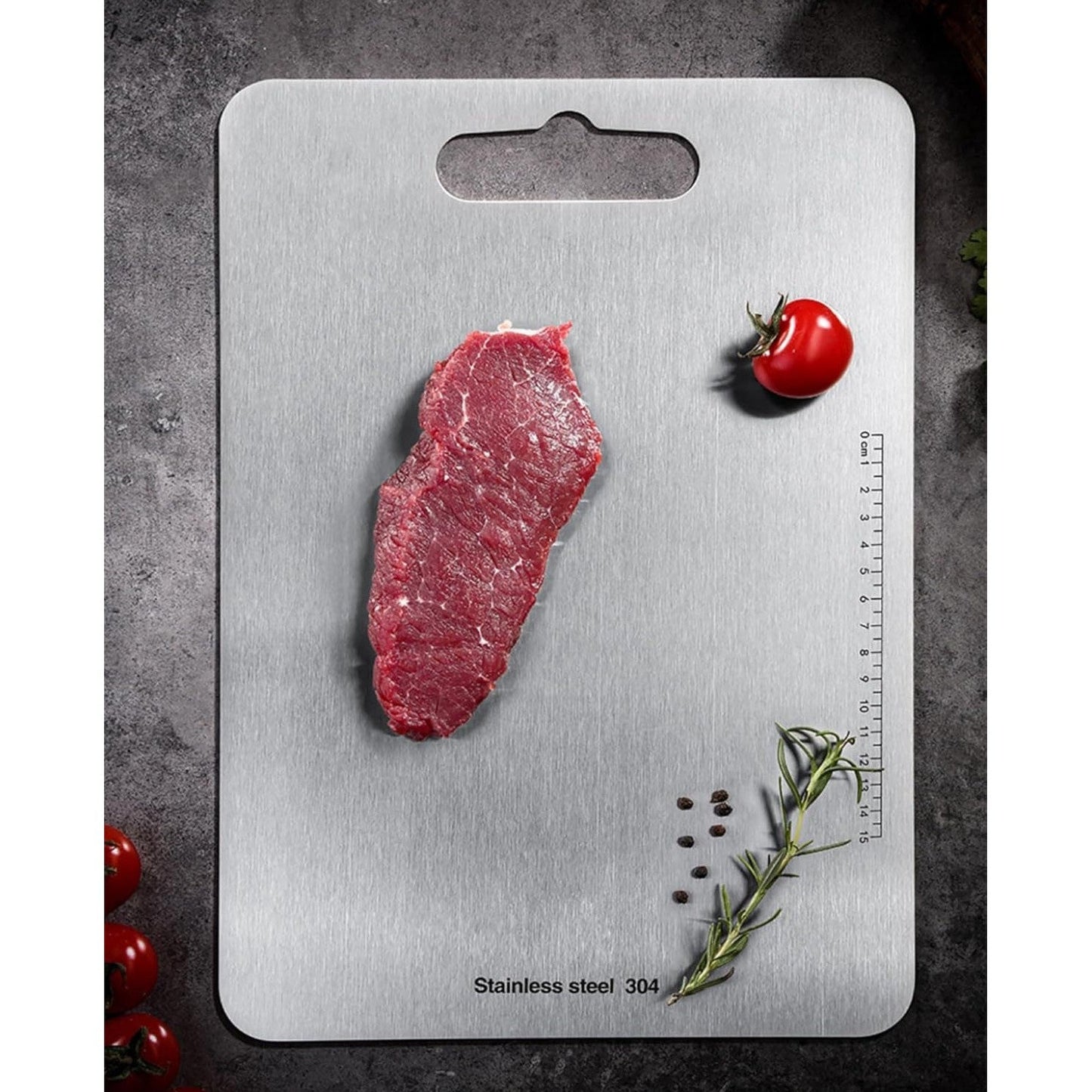 Stainless Steel Cutting Board, Titanium Chopping Boards for Kitchen, SUS 304 Large Chopper for Meat, Dishwasher Safe, with Handle & Scale, Easy Clean, ستانلس ستيل تقطيع, Solid Cookware, (36*25*0.2 cm) - Medaid International