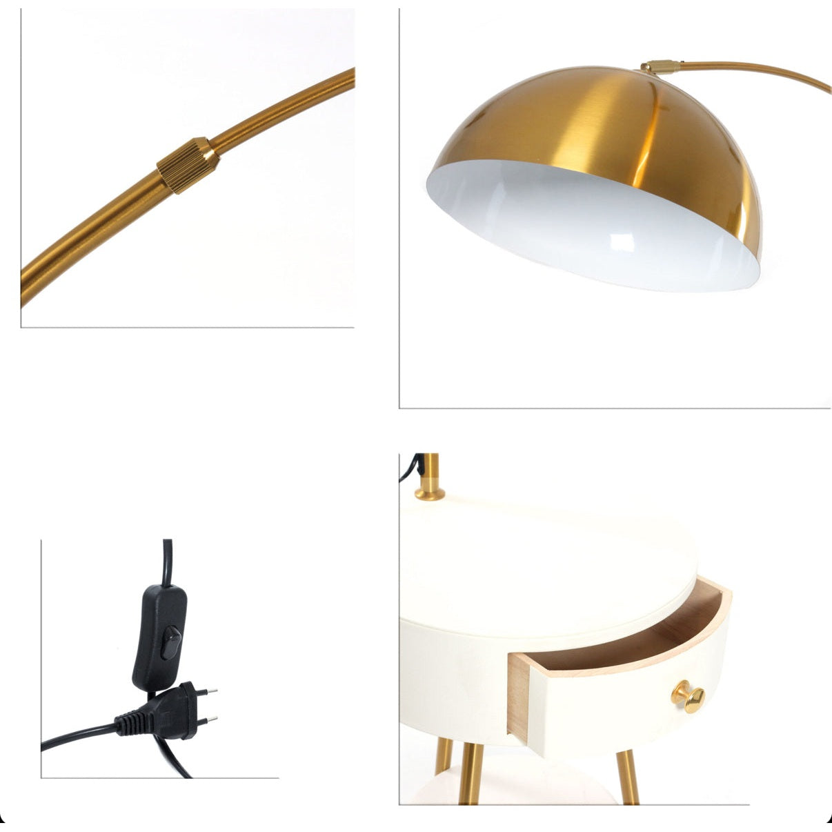 Modern End Table Arched Floor Lamp with Shelves and Drawer for Living Room Bedroom - Medaid International