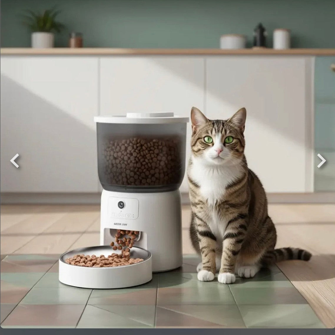Green Lion Smart Pet Feeder with Stainless Steel Bowl - white