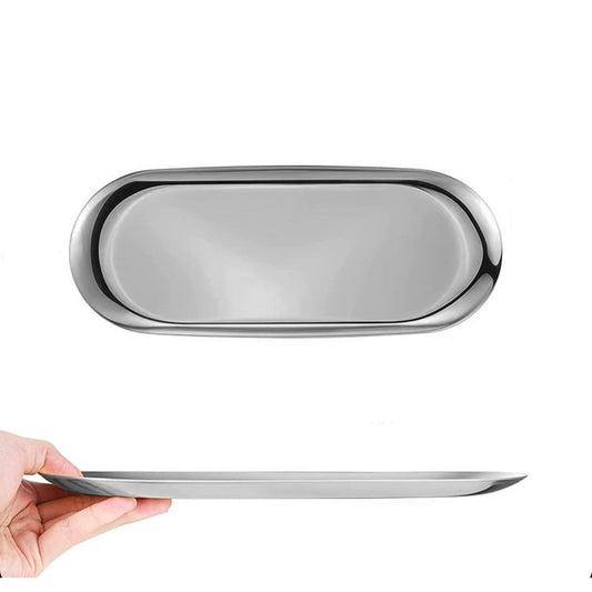 Stainless Steel Oval Storage Tray Multipurpose Small Tray for Cosmetics Jewelry Vanity Snack Silver - Medaid International
