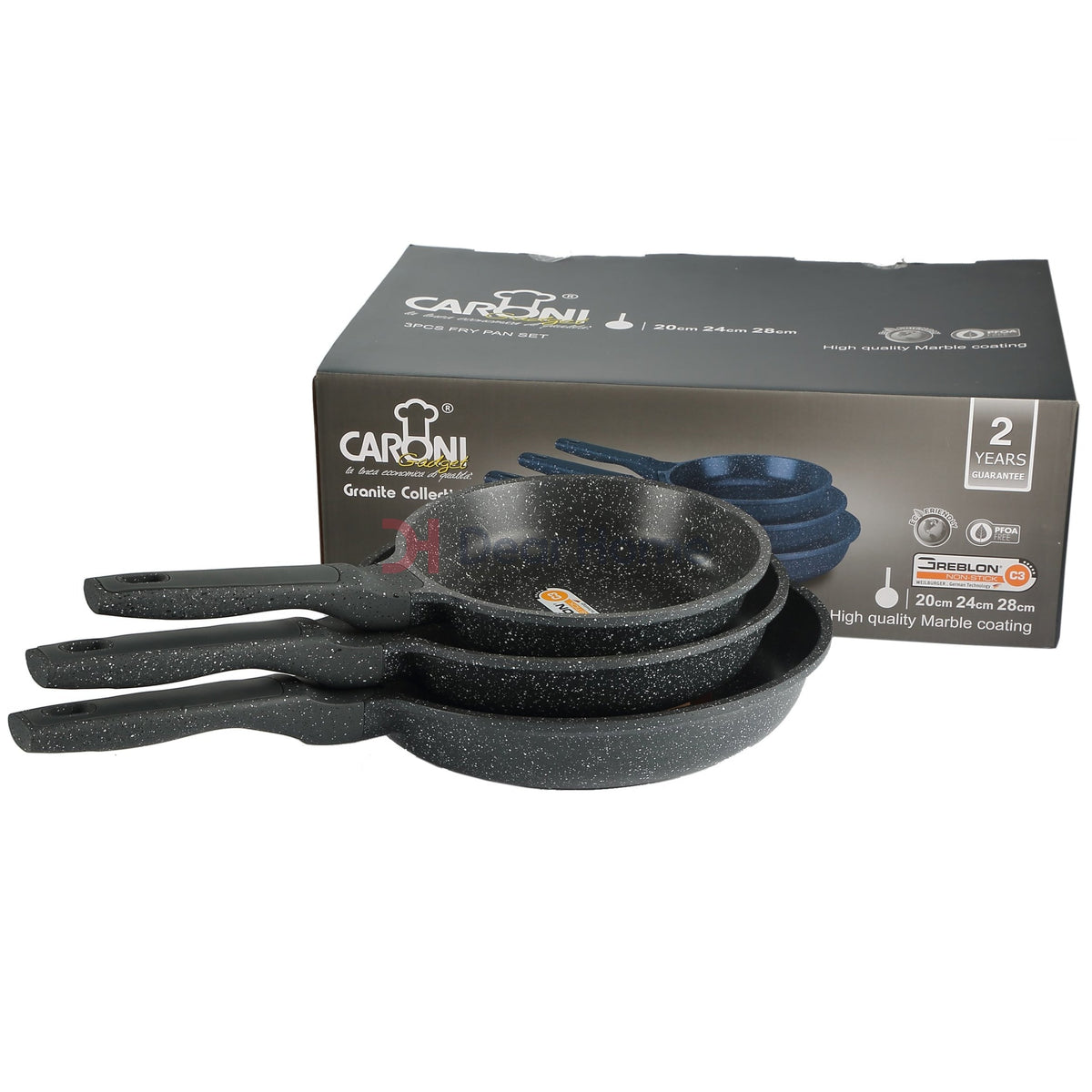 German Greblon Granite 3Pcs Fry Pan Set