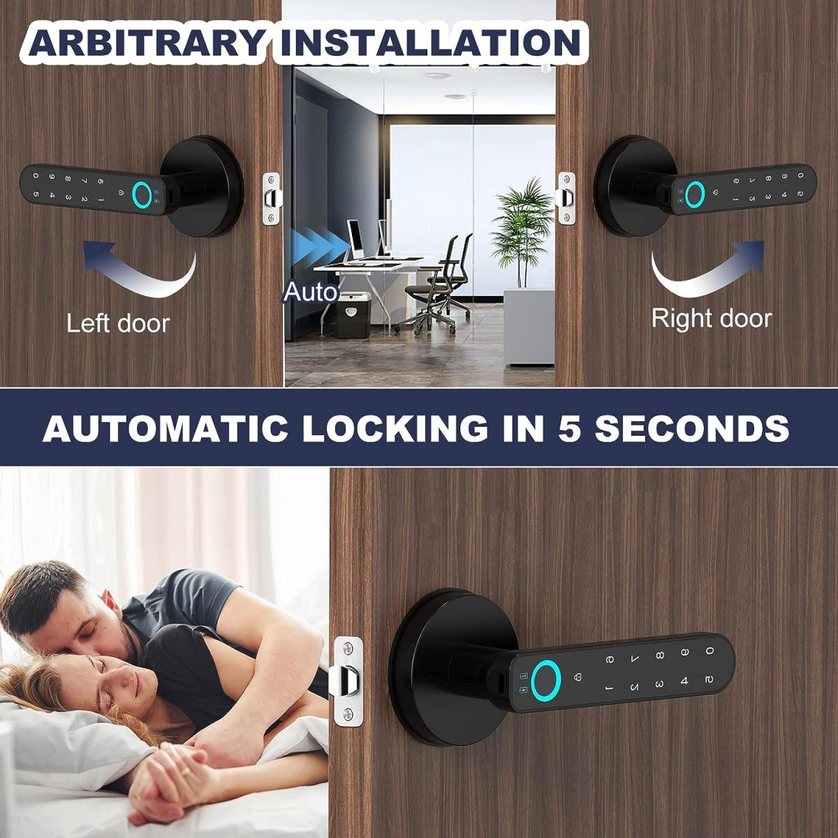Fingerprint door lock, with password keyboard entry door handle - Medaid International