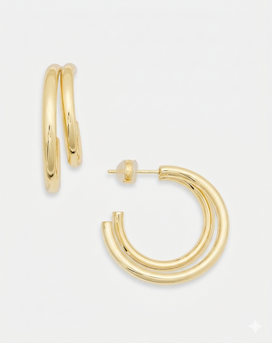 SD Women's Gold Double Hoops  Earrings | SD in Lebanon