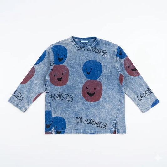 Zara Boy's Washed Blue With Smiles Printed Long Sleeve  Blouse | Zara in Lebanon