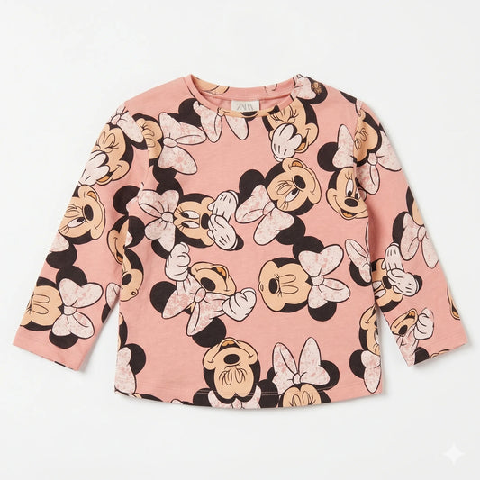 Zara Girl's Pink All Over Printed Minnie Mouse  Long Sleeve Blouse   | Zara in Lebanon