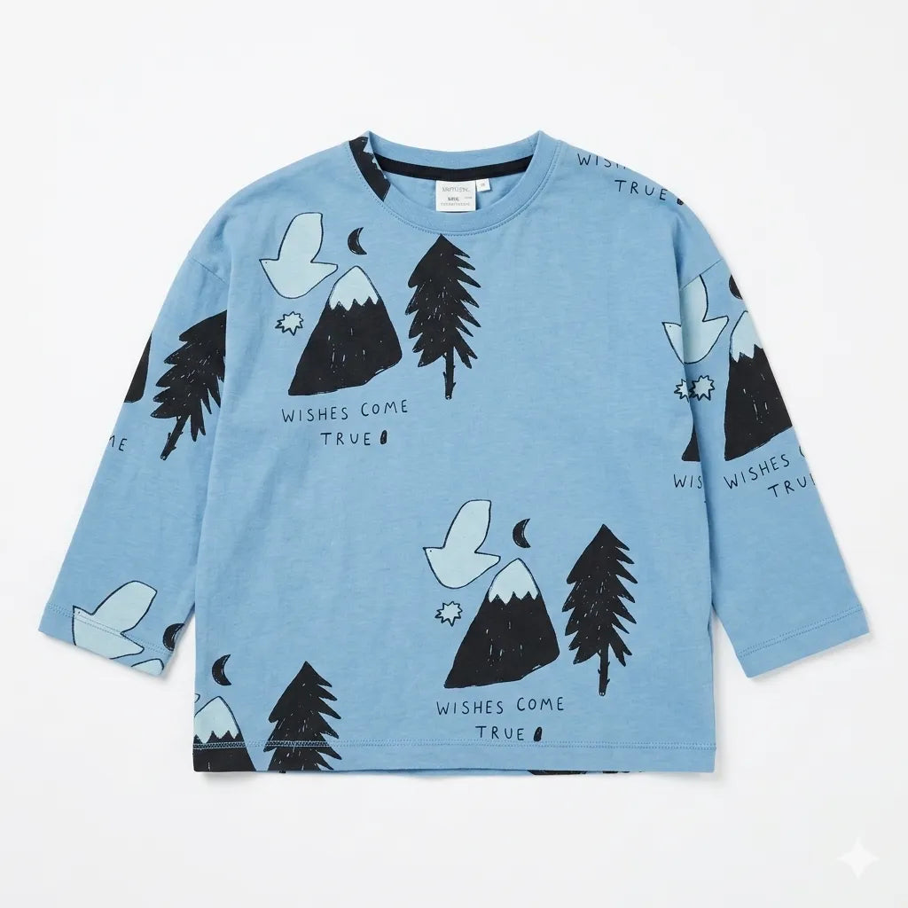 Zara Boy's Blue Tree "Wishes Come True " Printed  Long Sleeve  Blouse | Zara in Lebanon