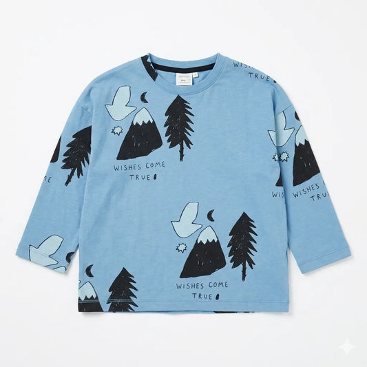 Zara Boy's Blue Tree "Wishes Come True " Printed  Long Sleeve  Blouse | Zara in Lebanon