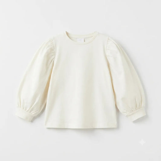 Zara Girl's Cream  With Puff Sleeves Long-Sleeve Blouse   | Zara in Lebanon