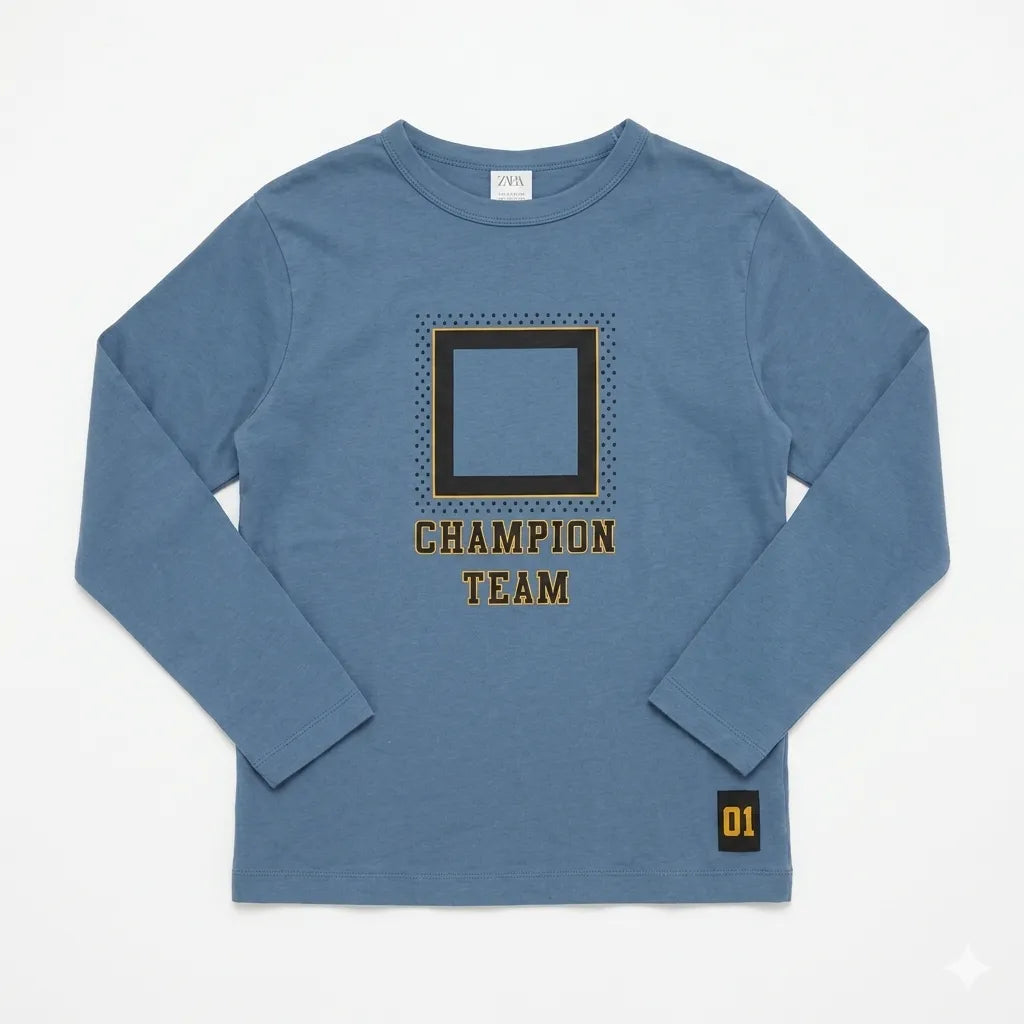 Zara Boy's Blue "Champion Team " Printed Long Sleeve  Blouse | Zara in Lebanon