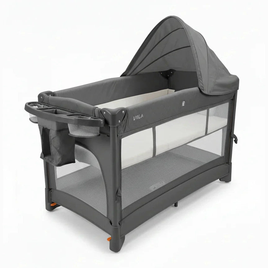 Miila - 3in1 Magic Fold Baby Playpen & Bassinet - Portable - One Hand Fold - Breathable Mesh - Dark Grey
