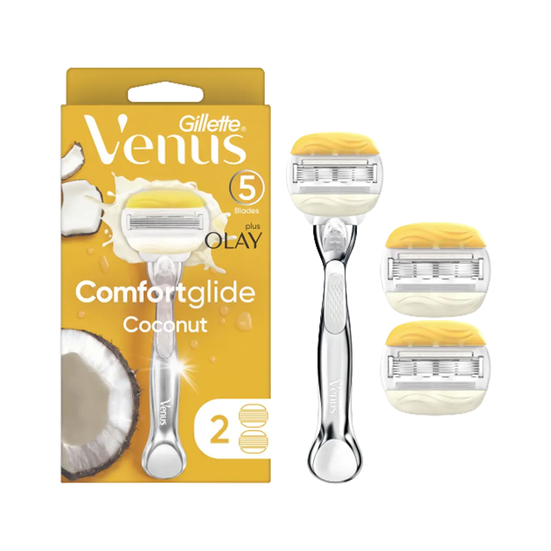 Gillette Venus ComfortGlide Coconut With Olay Razor Handle With 2 Extra Blades - 3Pcs - Medaid International