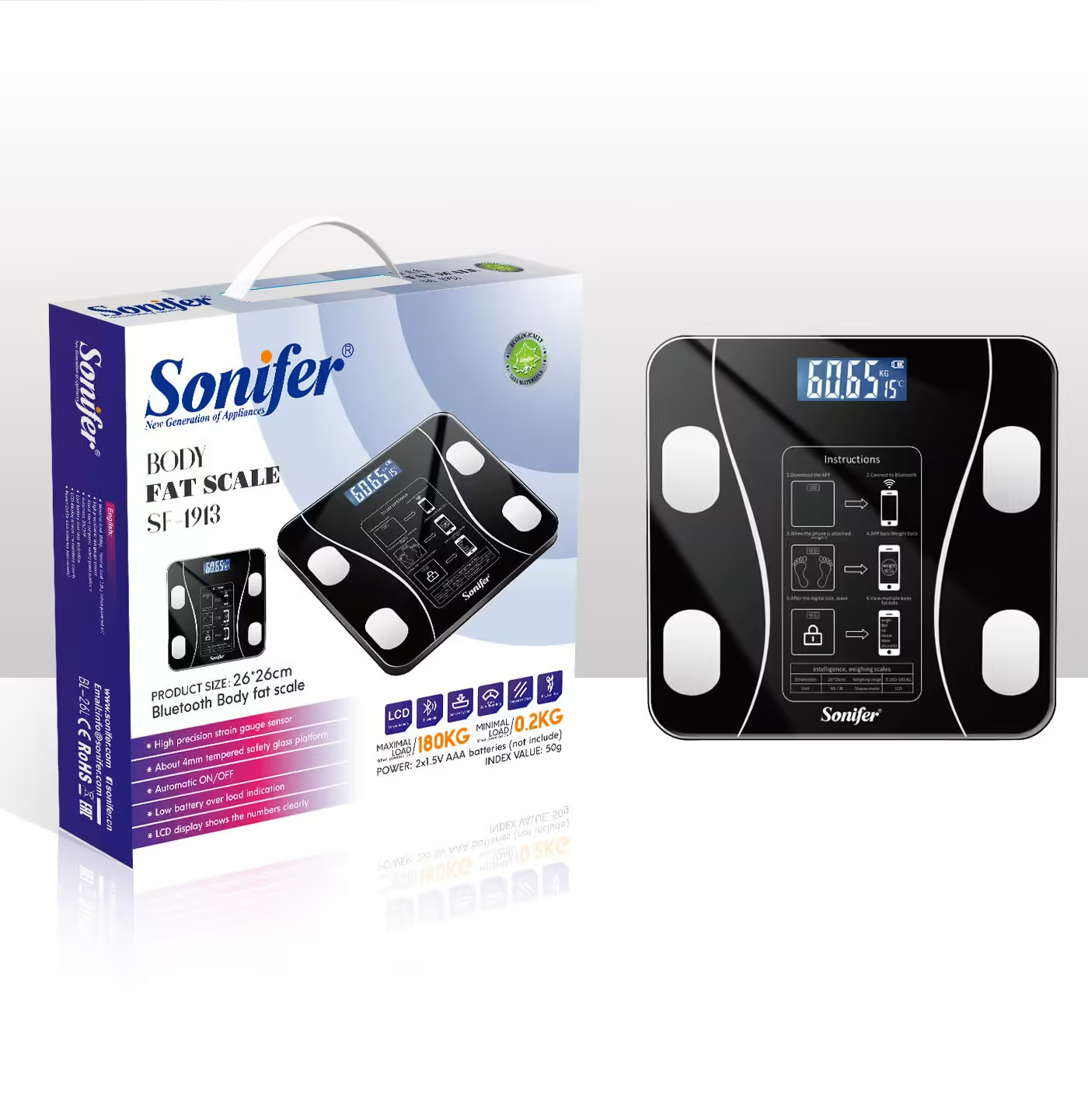 Sonifer Smart Digital Phone App Scale ‚Äì Electronic Body Fat Scale with LED Display - Medaid International