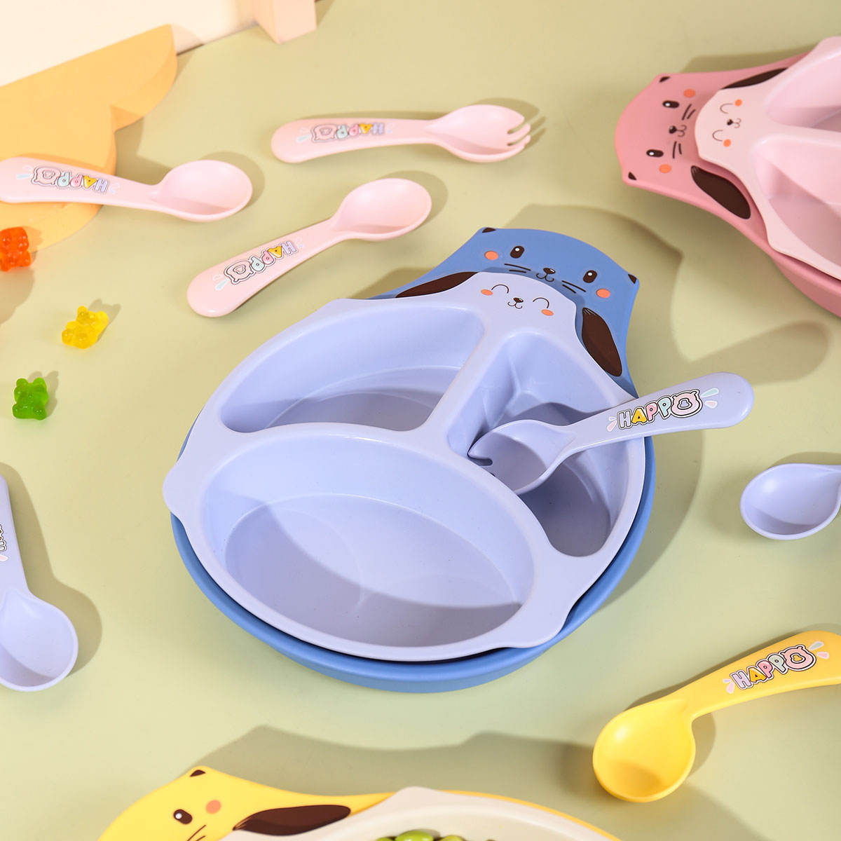 5 Piece Kids Mealtime Tray Set