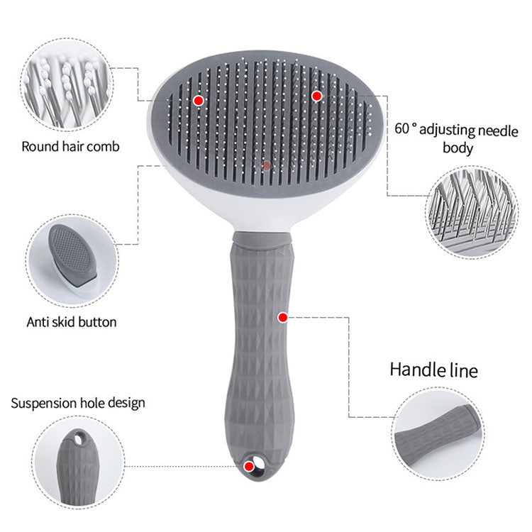 Ergonomic Self-Cleaning Pet Slicker Brush with Angled Bristles