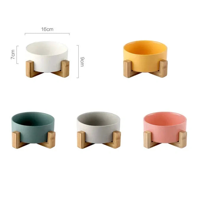Ceramic Cat Dishes with Bamboo Stand - Medaid International