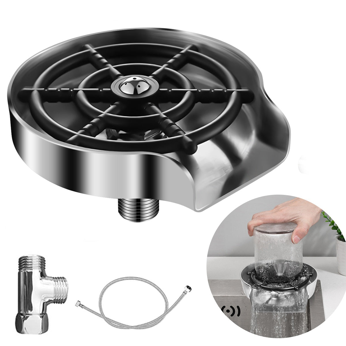 Stainless Steel Cup Washer Bar Glass Rinser High Pressure Faucet Automatic