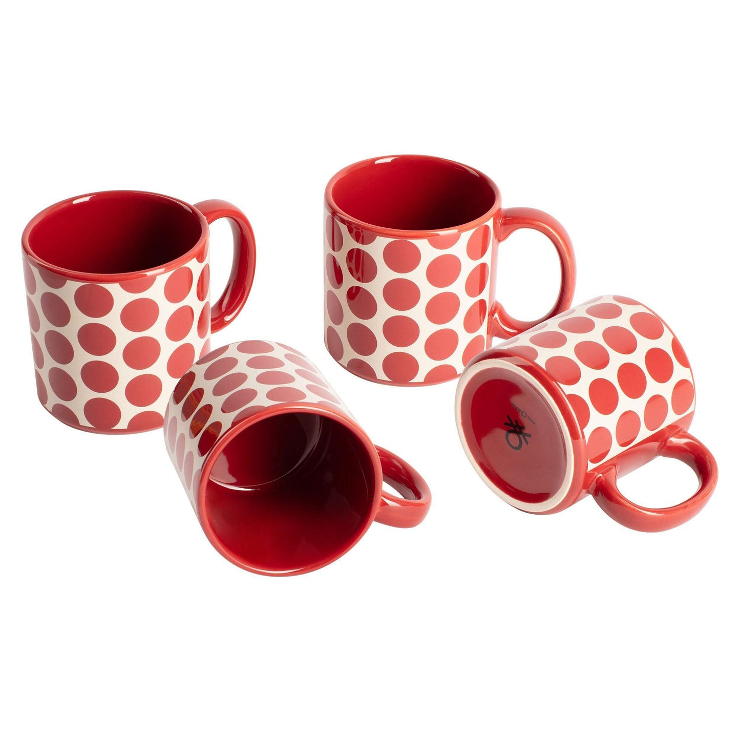 Set of 4 Mugs -  Stoneware Red Dots - Medaid International