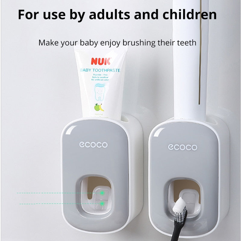 ECOCO Waterproof Toothpaste Squeezer Automatic Toothpaste Dispenser Wall Mount Bathroom Bathroom Accessories Toothbrush Holder