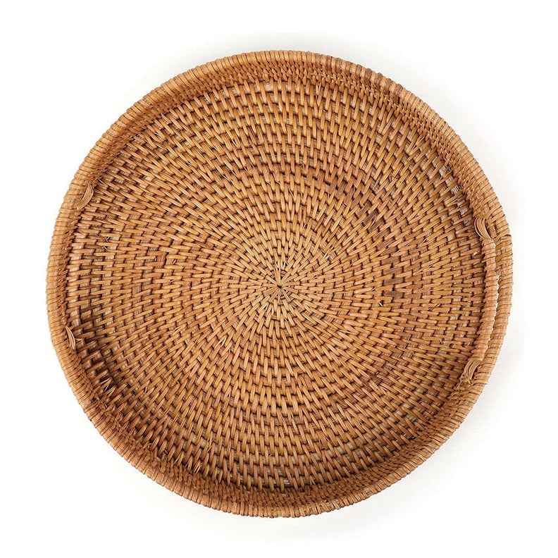 35 CM Handmade Round Rattan Tray with Handles Woven High Wall Serving Tray for Food Drink Cosmetics Coffee Table Decor - Medaid International