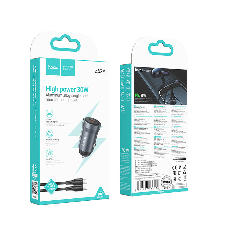 Hoco USB-C PD 30W Car Charger Set (USB-C Cable)