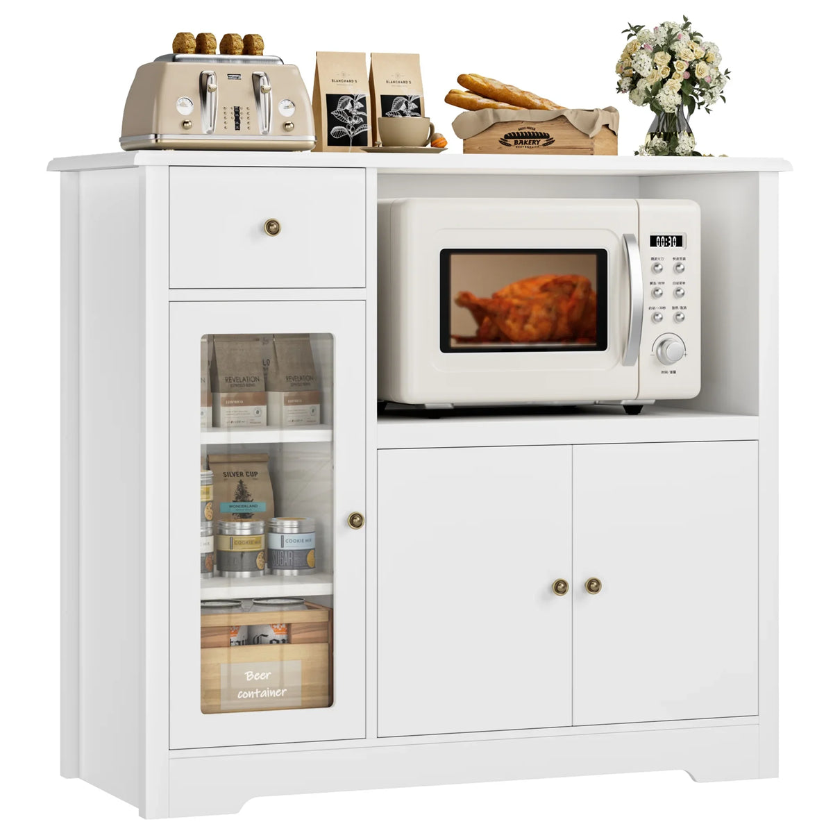 Microwave Cabinet with Hutch