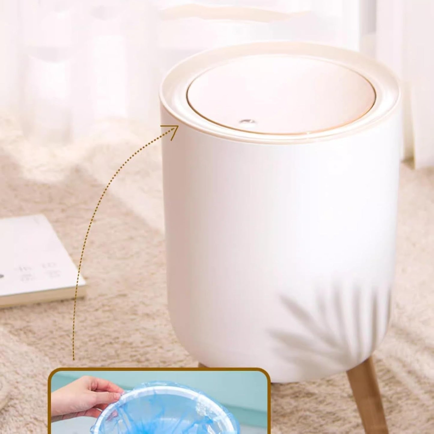 WOOD GRAIN TRASH BIN WITH ONE-TOUCH LID (7 L)