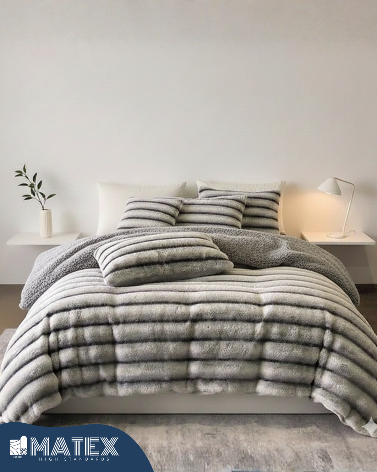 King Size Grey Chinchilla Fur Sherpa Comforter set